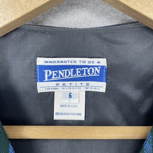 Pendleton Vest Skirt Set Womens 6 Green Blue Plaid Wool Petite Pleated Made USA - Picture 2 of 16